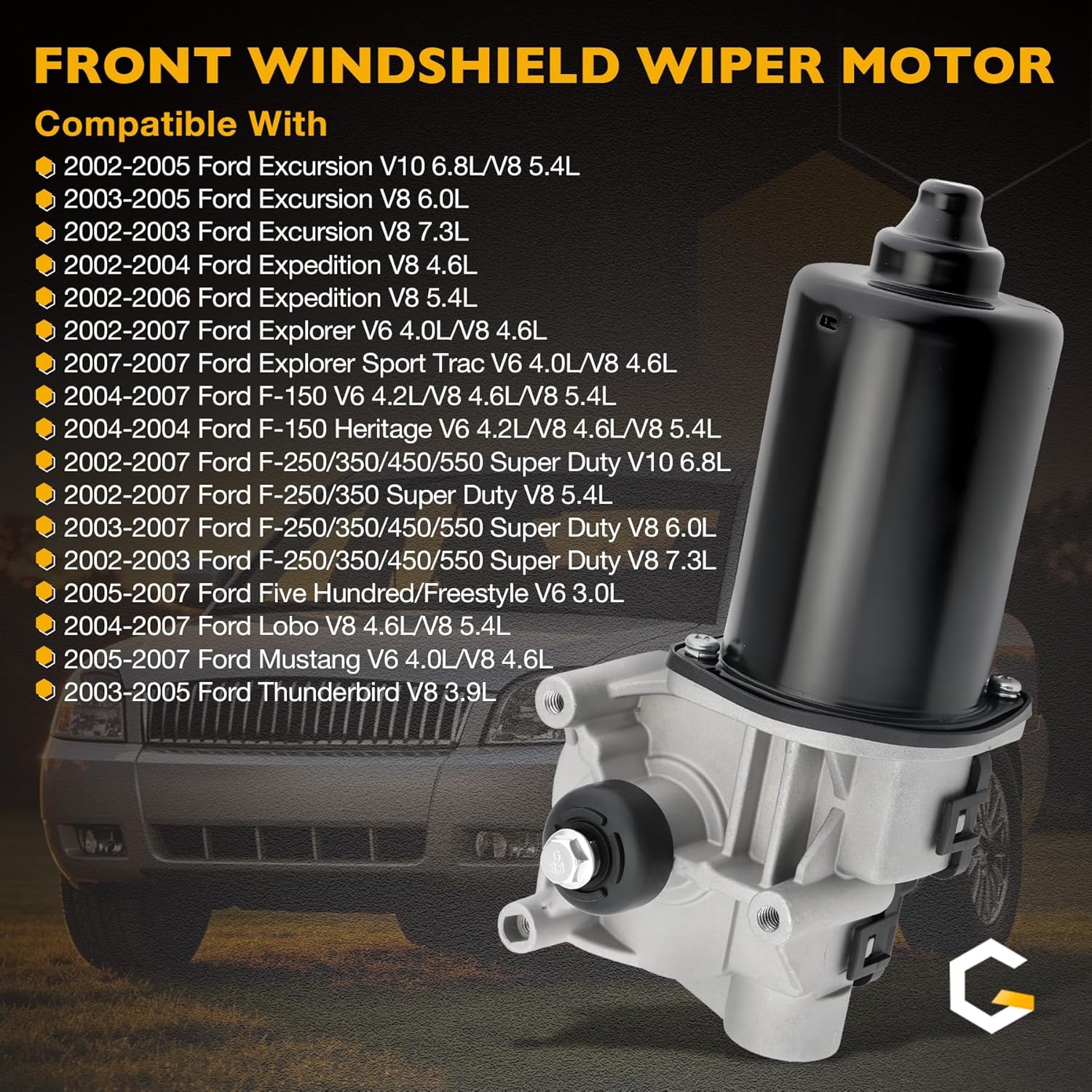 Front Windshield Wiper Motor Compatible with 2002-2009 Ford Explorer Expedition F150 F250 F350 F450 F550 Mustang Lobo Lincoln Mark Navigator Town Car Mercury Mountaineer Replace 85-2036 852036