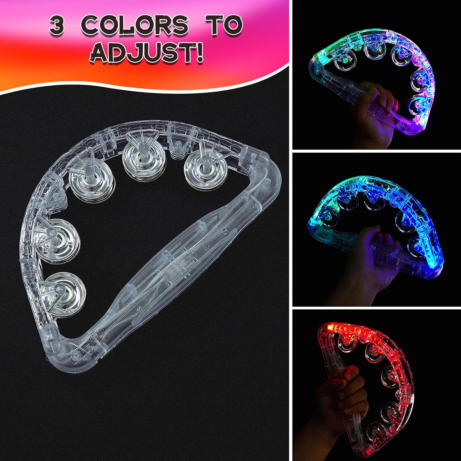 2 Pieces Light Up Tambourine glow tambourines Musical Flashing