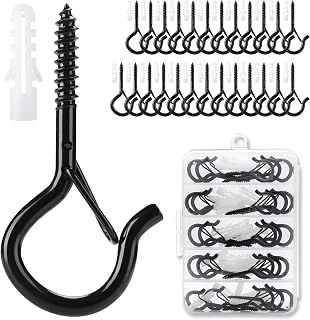 26 PCS Screw Hooks with Safety Buckle, 2.1" Q-Hanger Hooks for Hanging Outdoor String Lights, Screw in Cup Hooks, Eye Hooks, Ceiling Hooks for Hanging Plants, Holiday Decor & Patio Lights, Black