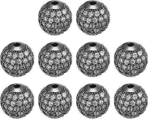 uxcell Cuentas de diamantes de imitación, 10 cuentas espaciadoras esféricas de circonita de 0.315 pulgadas para hacer pulseras y joyas (negro