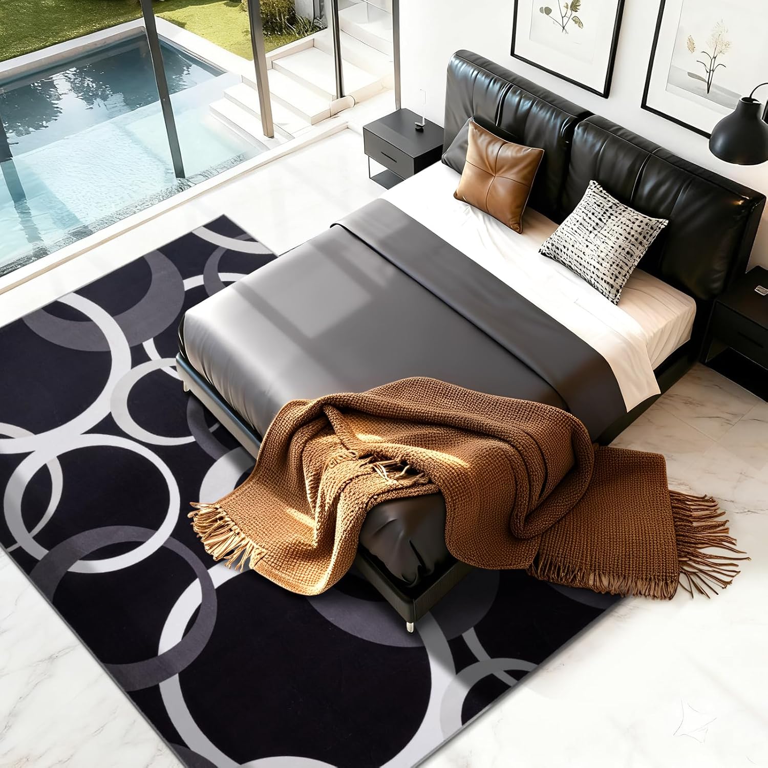 YIHOUSE 6x9 Ft Area Rugs, Concentric Circle Carpet Washable Rug, Black and White Geometric Design Rug for Spacious Living Rooms, Master Bedrooms, Dining Room, Home Office Decor, Nonslip Non-Shedding