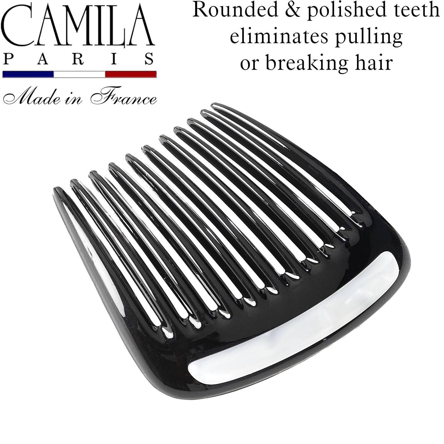 Camila Paris CP3769 French Hair Side Comb Small Rounded Black and Pearl, French Twist Hair Combs, Strong Hold Hair Clips for Women Bun Chignon, Styling Girls Hair Accessories Made in France