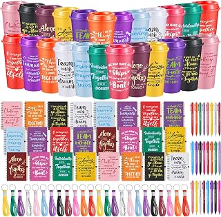 Skylety 24 Set / 96 Pcs Team Appreciation Gift Set Inspirational Employee Christmas Gift Bulk 16 oz Coffee Cups with Team Notebook Pen Keychains for Staff Teacher (Classic Color)