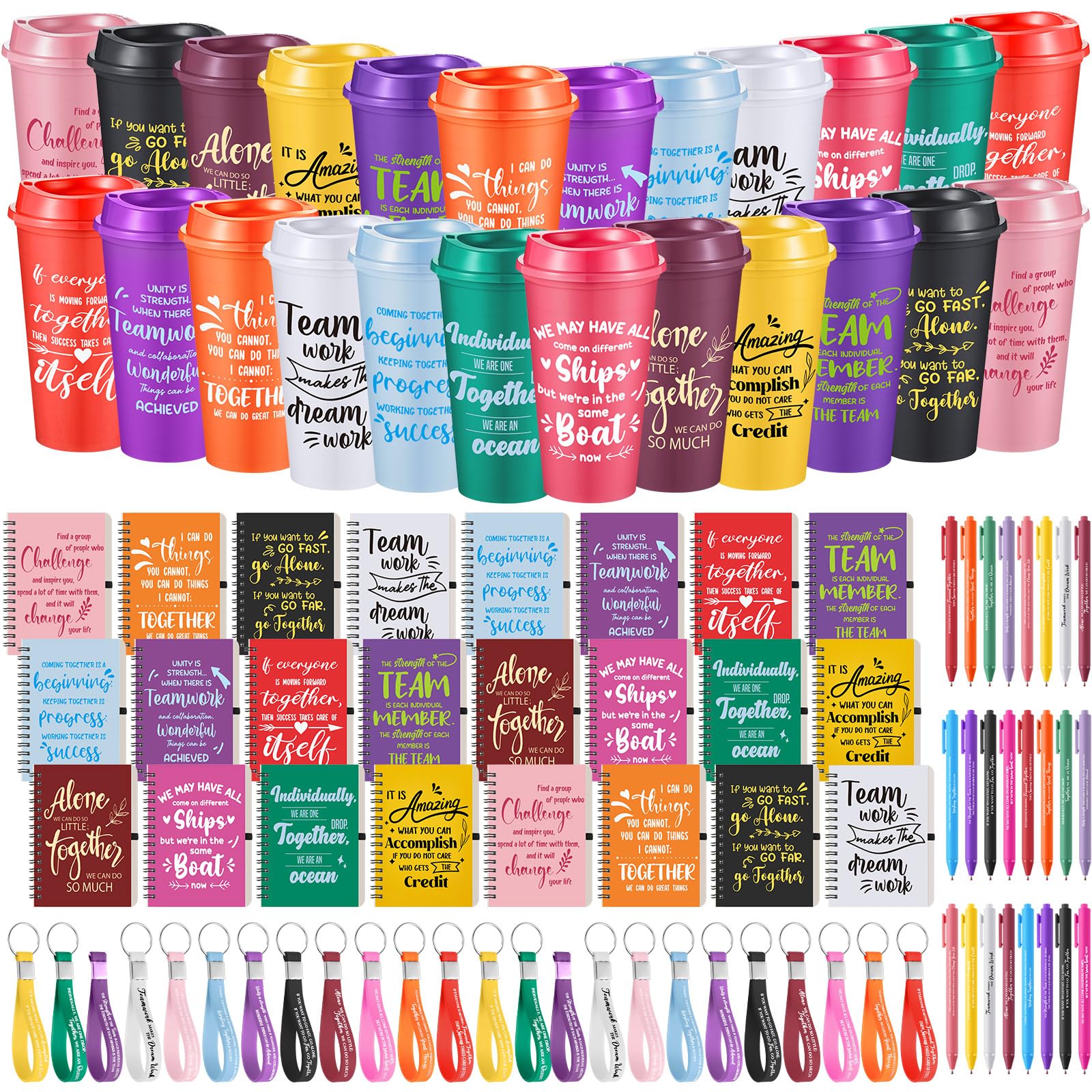 Skylety 24 Set Team Appreciation Gift Bulk for Employee Coworker Teacher Staff Appreciation Office Inspirational Teamwork Gift Bulk Include Notebook Cup Pen and Keychains (Classic Color, Team)