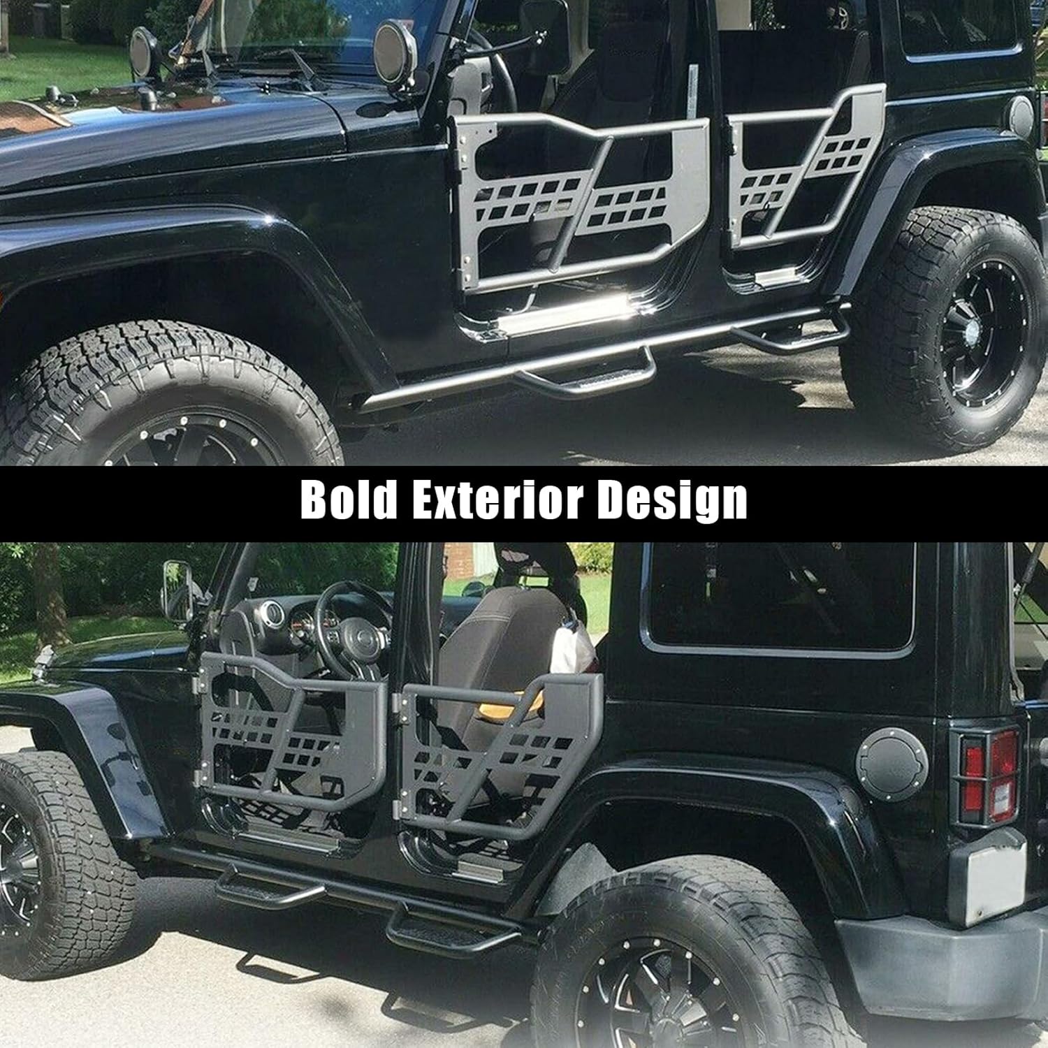 For Jeep Wrangler JK Tube Tubular Half Doors Compatible With 2007-2018 Jeep Wrangler JK Unlimited 4-Door Sahara Rubicon Front & Rear Sport Offroad Steel Tube Doors With Side View Mirror