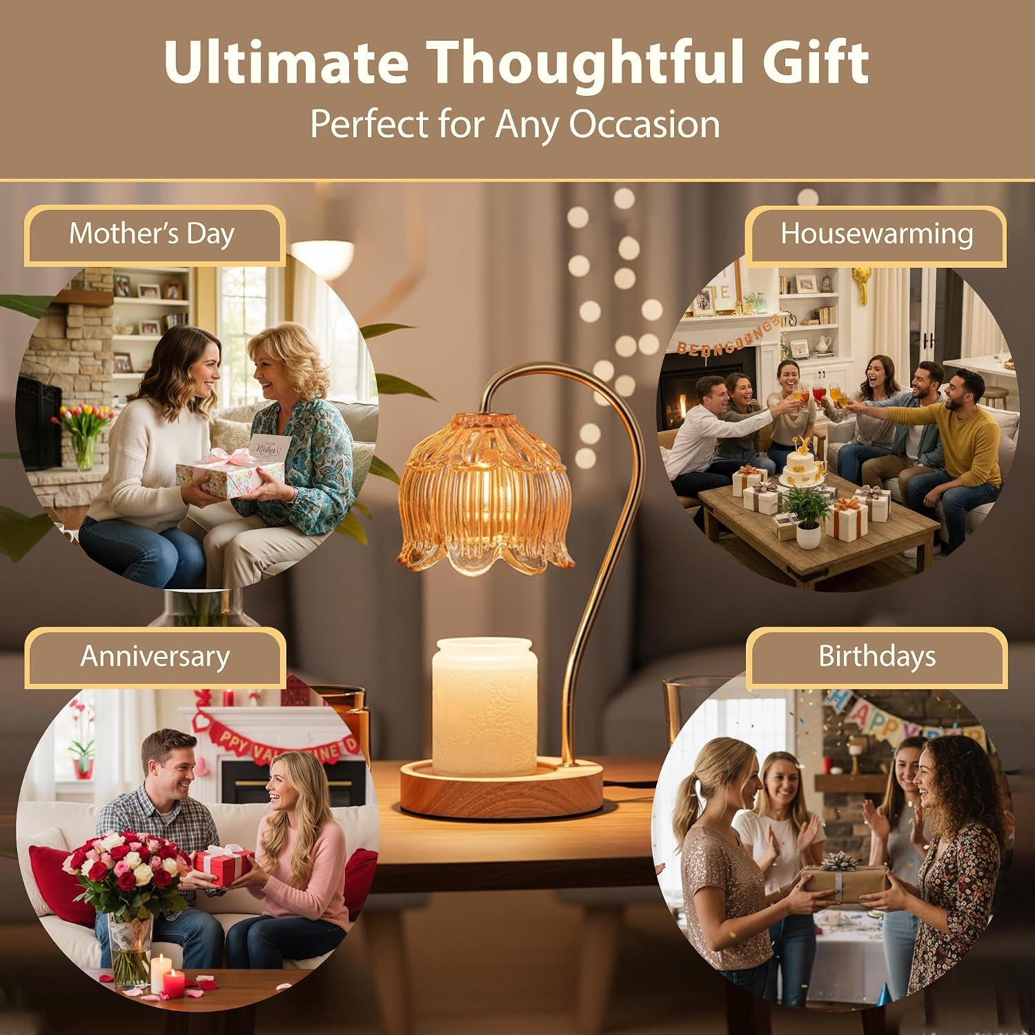 Candle Warmer Lamp with Timer Dimmable Flower Candle Lamp Warmer with 2 Bulbs Birthday Gifts for Women Mothers's Day Gifts House Warming for New Home Decor
