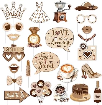 Coffee Bridal Shower Decorations Women, 24pcs Love is Brewing Theme Photo Booth Props for Cafe Bar Theme Bachelorette Bridal Shower Wedding Shower Coffee Lover Party Supplies