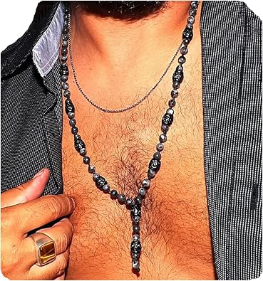 Liliya Jewelry Mens Labradorite Beaded Necklace Handmade Y-Style with Genuine Gemstones 26 Inch Spiritual Healing Crystal Pendant Unique Boho Gift for Him