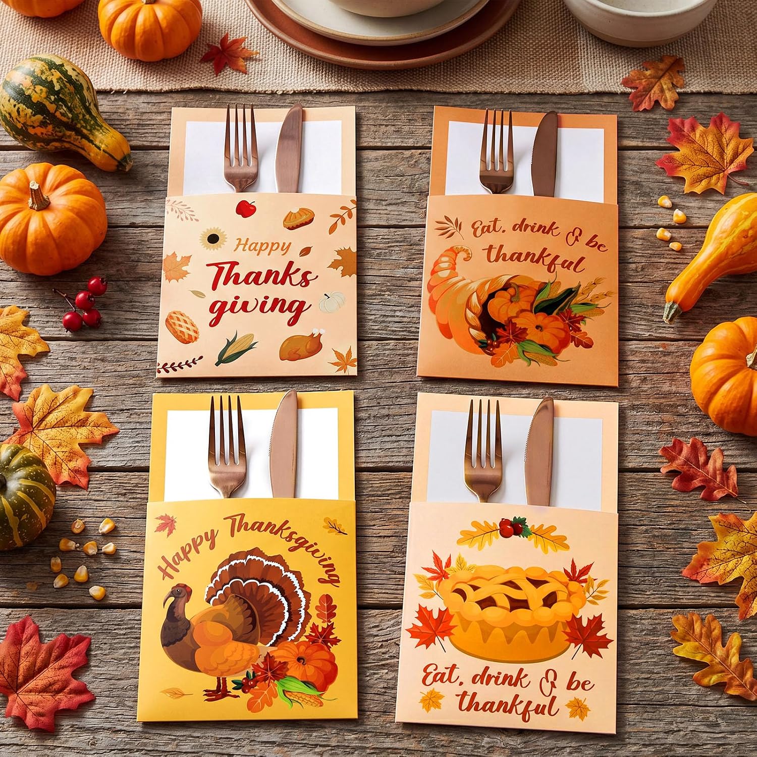 36 Pcs Thanksgiving Silverware Cutlery Paper Holders, Turkey