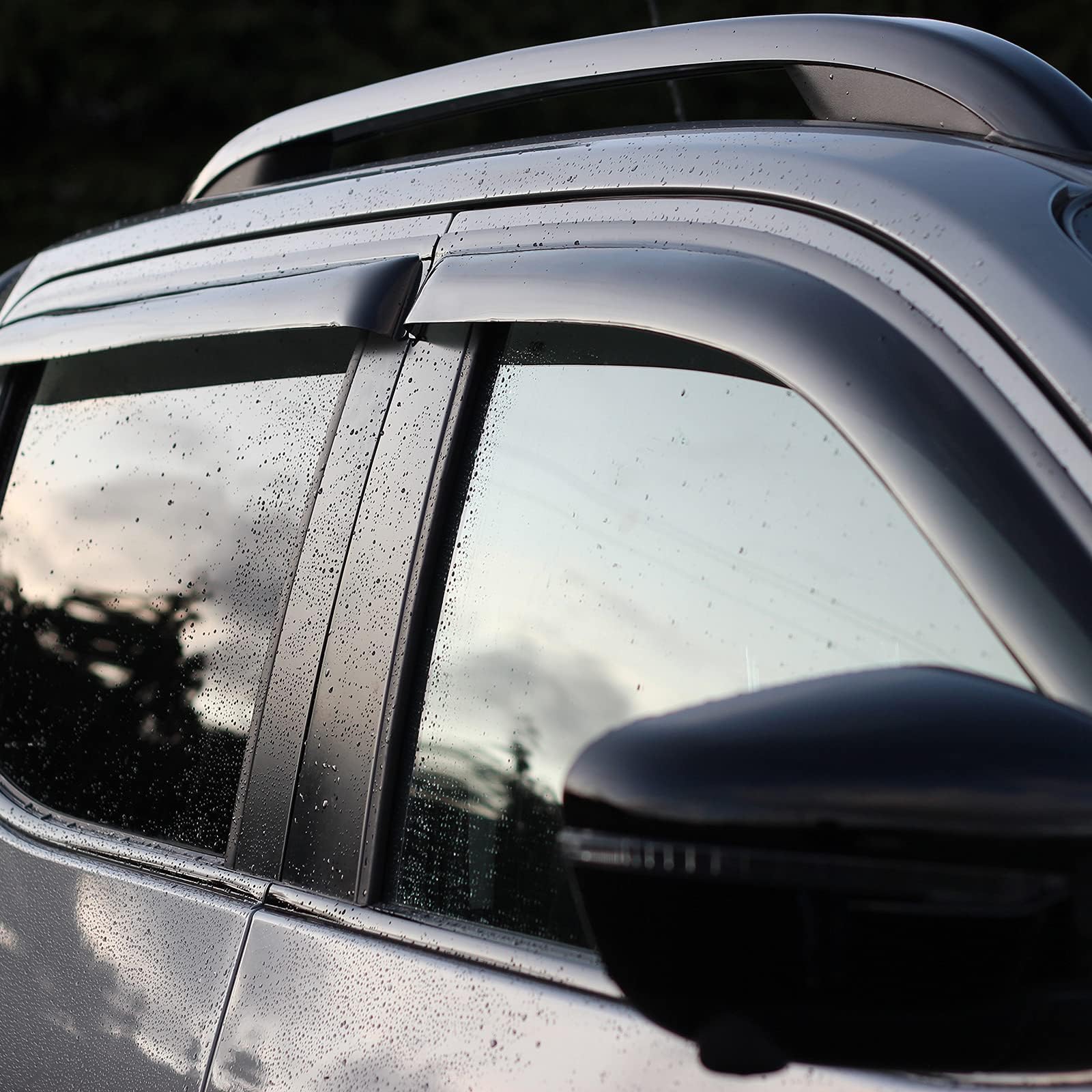 JHCHAN Déflecteurs de Vent pour Nissan Navara NP300 2015-2024 Cabine Double Noir fumé d'air Déflecteurs Pluie air teintées