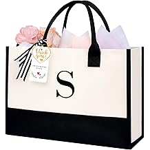 BAGAIL Initial Tote Bag, Personalized Birthday Gifts for Women, Teacher, Friends, Mom, Wedding, Monogrammed Beach Bag