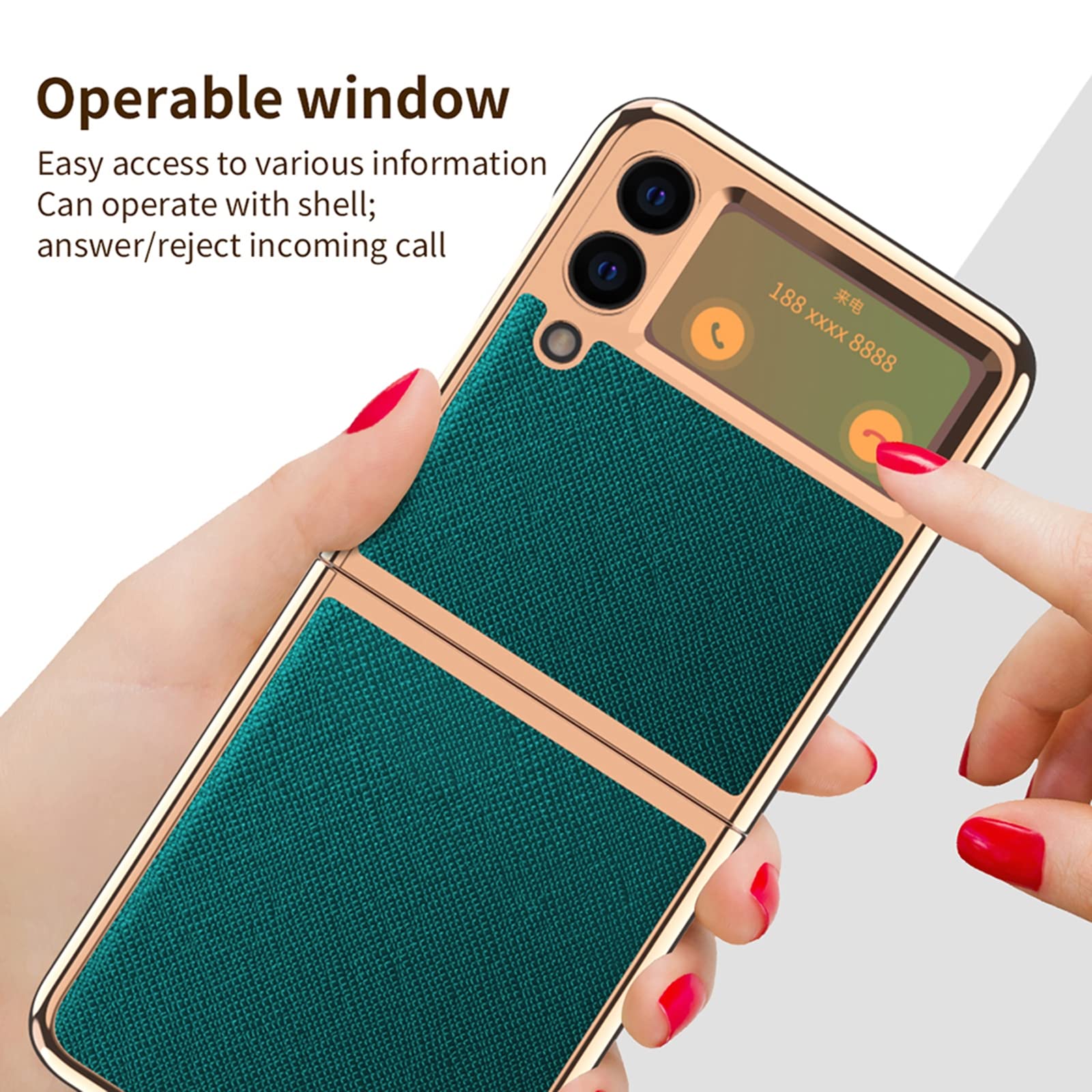 Etui do Samsung Galaxy Z Flip 3, przezroczyste okienko wąskie dopasowane etui, skóra PU twarde PC ochronne etui z klapką pełna ochrona etui na telefon zaprojektowane dla Samsung Z Flip 3 5G, żółte