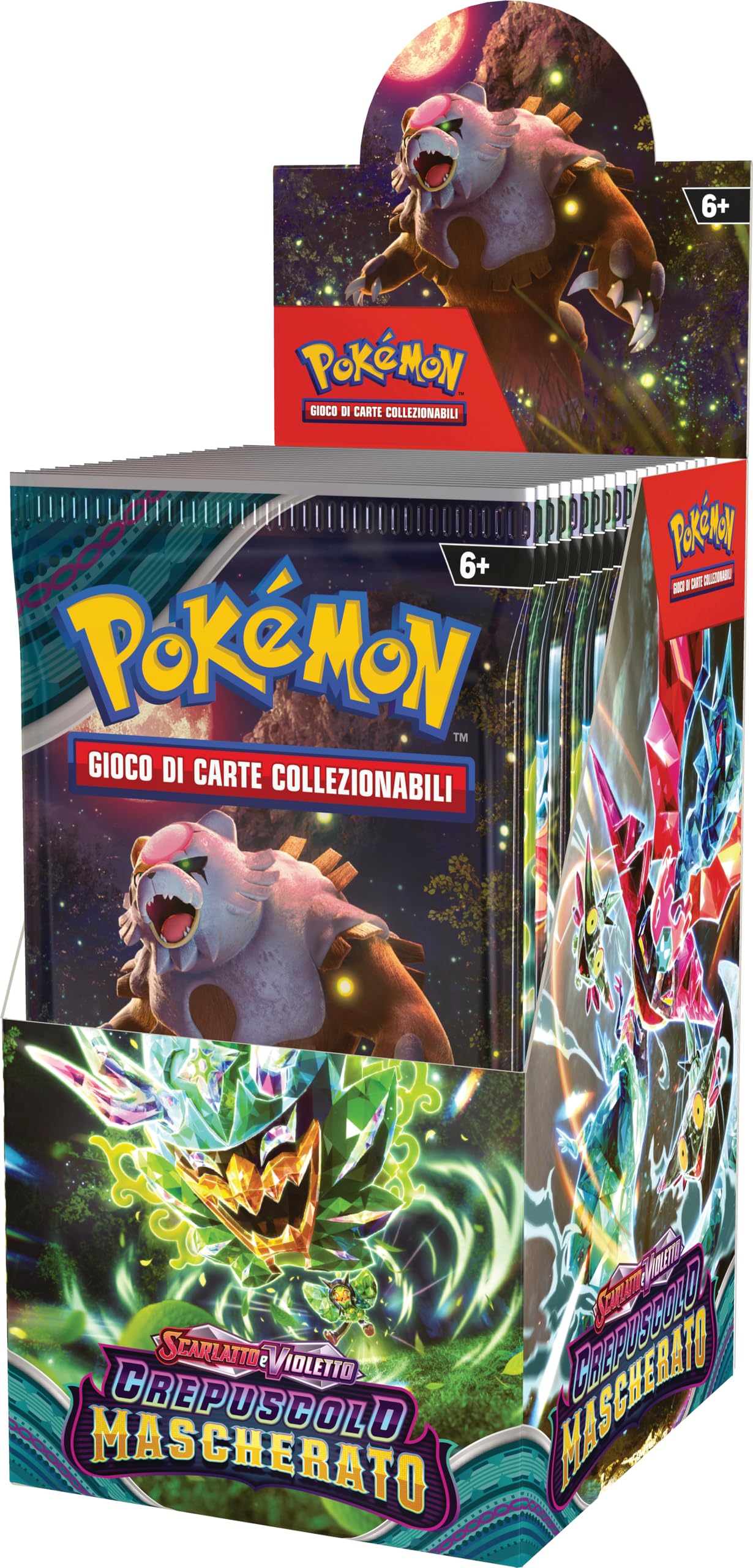 Espositore di buste dell’espansione Scarlatto e Violetto - Crepuscolo Mascherato del GCC Pokémon (18 buste), edizione in italiano. Esclusiva Amazon