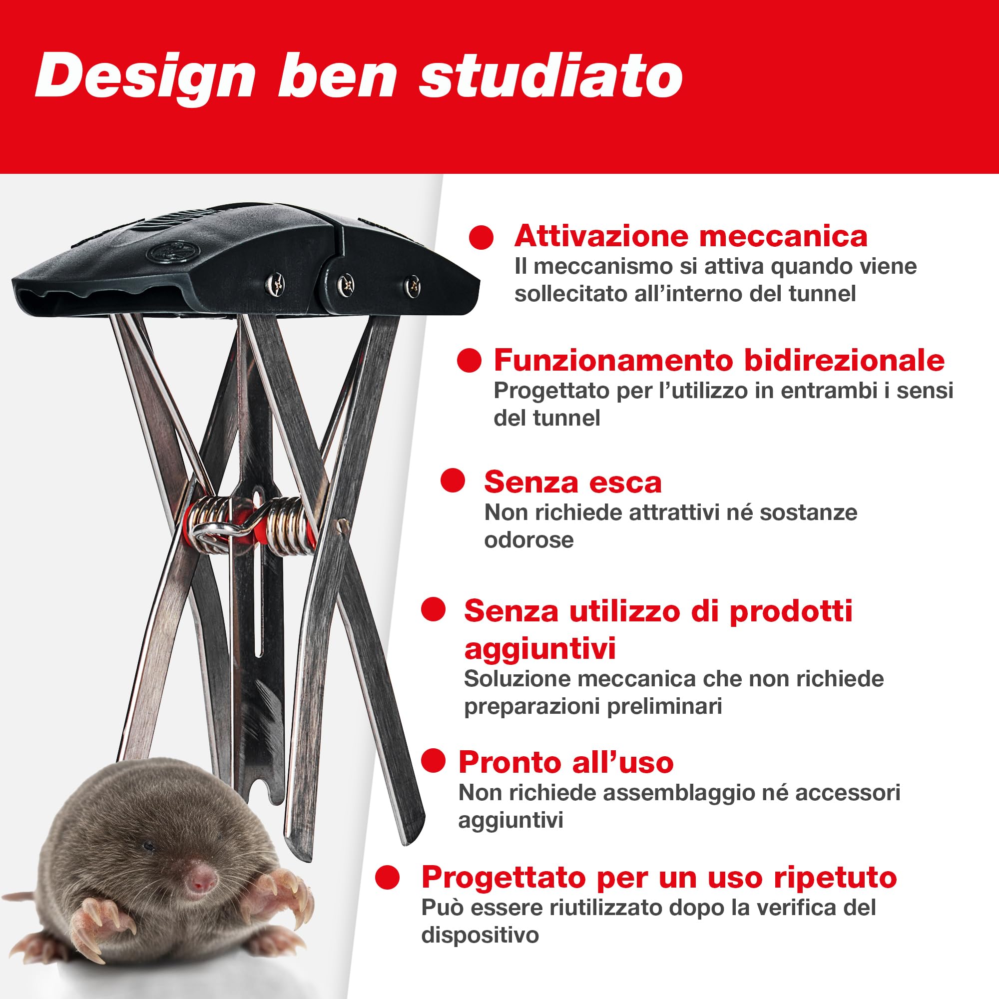 SWISSINNO SuperCat Trappola per Talpe – Trappola Professionale ad Alta Efficacia – Attivazione Precisa nel Tunnel – Riutilizzabile e Sicura – Controllo Talpe per Giardino - 1 pezzo