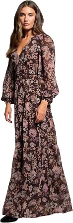 Long Tall Sally LTS Tall Blurred Rose Chiffon Tiered Dress Black