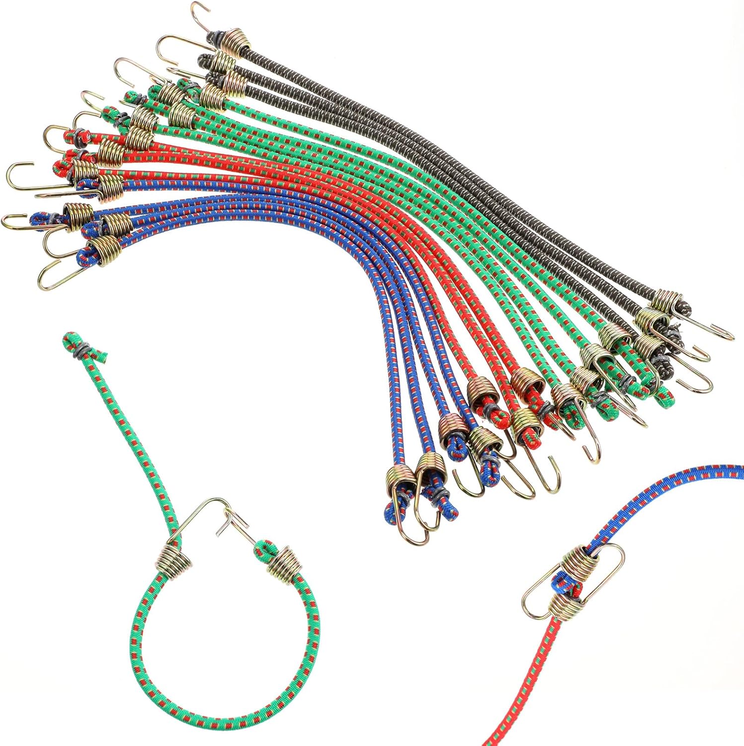 TIESOME 14 Pcs Small Bungee Cords with Hooks, 10'' Mini Bungee Cord Hooks Adjustable Multicolor Rubber Short Elastic Bungee Straps for Outdoor Camping Tents Tarps Bikes RV Luggage Roof Racks Cargo