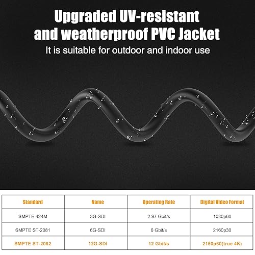 Miniatura 5 de Dbilida Cable SDI 12G de 50 pies, 4K 60Hz RG11 SDI Cable de video SDI 75ohm Cable BNC 16AWG compatible con 6G3G-SDIHD-SDI para cámara de seguridad