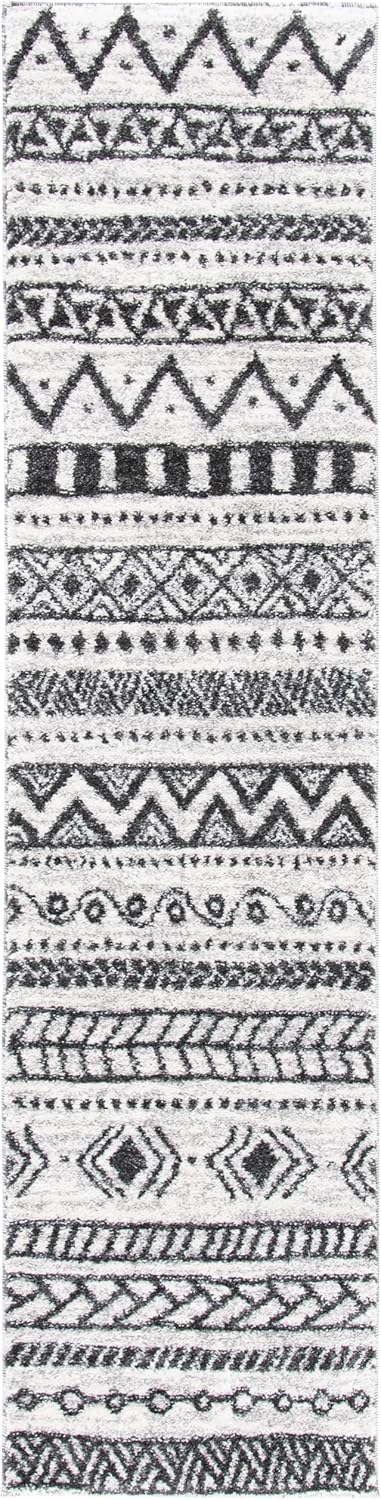 SAFAVIEH Tunisia Collection Runner Rug - 2' x 8', Ivory & Black, Moroccan Tribal Design, Non-Shedding & Easy Care, Ideal for High Traffic Areas in Living Room, Bedroom (TUN735A)