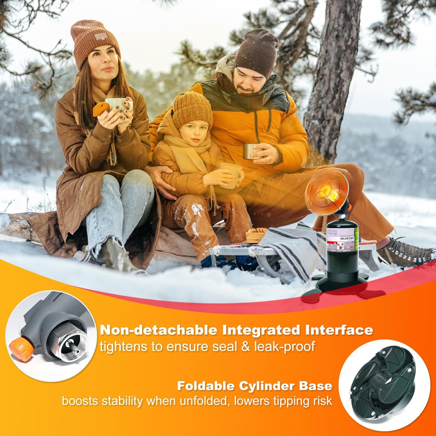 Portable Propane Heater Outdoor Camping Heater, 8500 BTU, Piezo Ignition, for Patio Tent Picnic Ice Fishing, With Cylinder Base Holder & Storage Case (Without Tank)