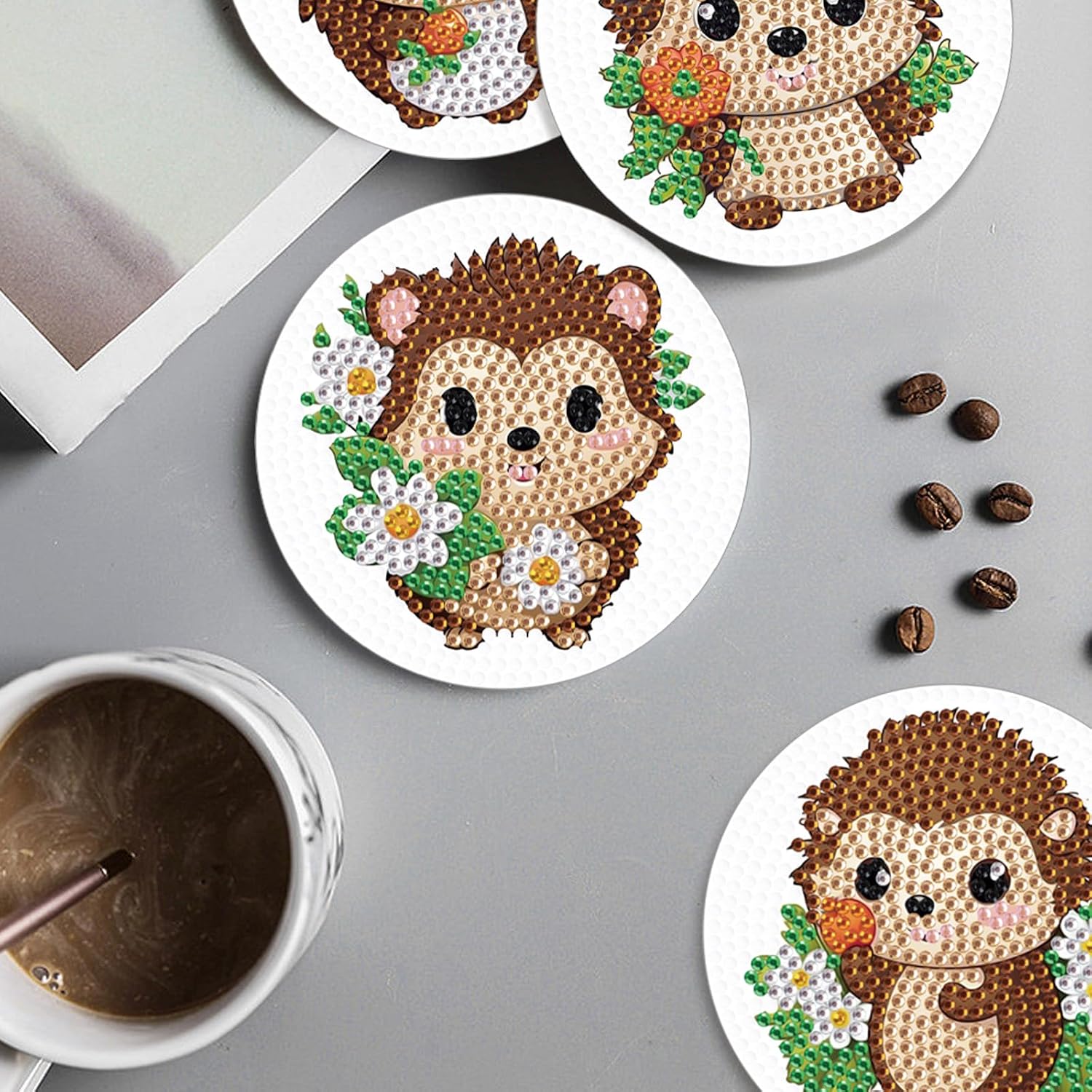 antor 4 PCS Diamond Painting Coaster Kits, Animal Hedgehogs Diamond Art Coasters 5D Diamond Painting Kits for Adults Beginners, Diamond Art Craft Supplies Christmas Gift image 4
