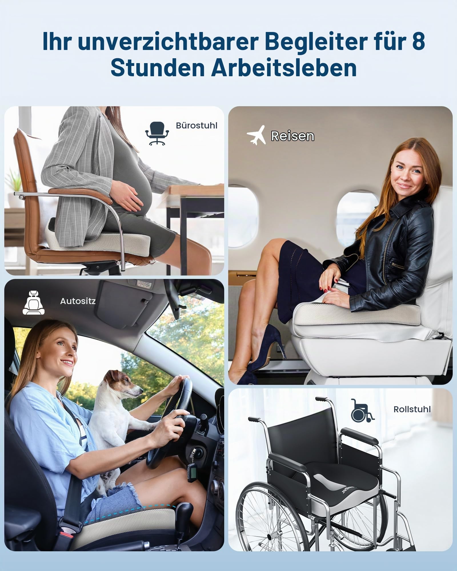 Feagar Sitzkissen In Extra Größe Aus Memory Foam Für Bürostuhl & Auto 1er | Orthopädisches Steißbeinkissen Für Lange Sitzzeiten, Atmungsaktiver Netzbezug, Schwarz, Druckentlastung Für Home Office