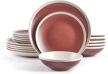 HomeVss Rock Ridge Speckled Stoneware Dinnerware Set 18pc Set, Brown and Ivory