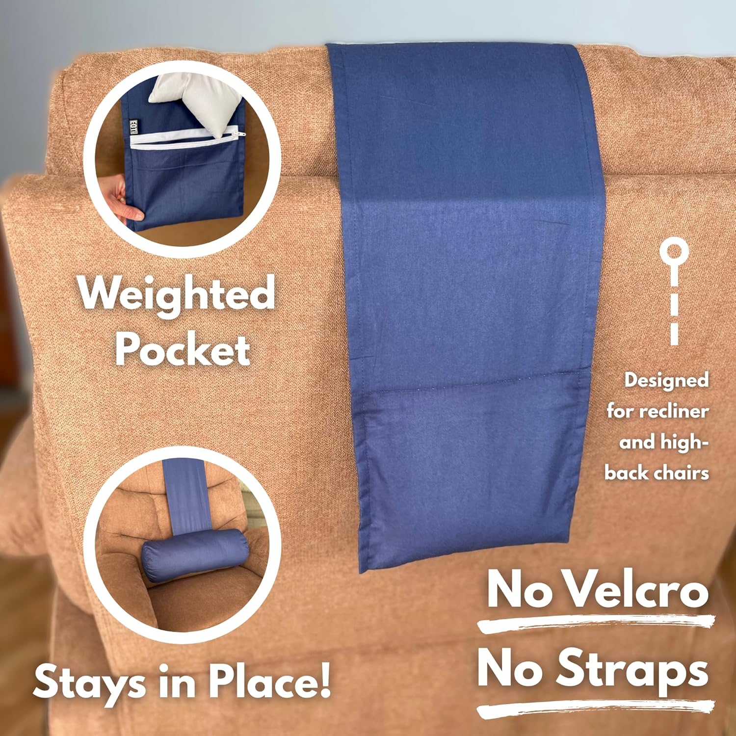 Recliner Pillow for Lumbar, Neck, and Cervical Support, Sleep, Couch, Office Chair, Headrest, Weighted, No Velcro Required, (Black) - Image 2