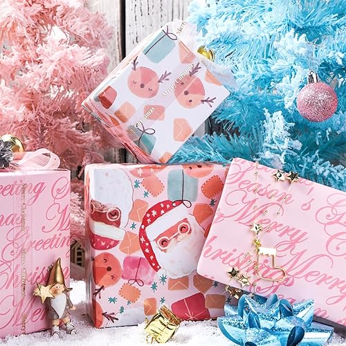 Miniatura 6 de LeZakaa Rollo de papel de regalo de Navidad, mini rollo, letras de Papá Noel, renosaludos de Navidad para envoltura de regalo, manualidades de