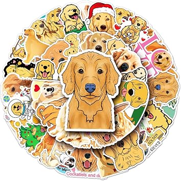 50 Pcs Lovely Waterproof Golden Retriever Dog Vinyl Stickers Set | Illustrated Animals Decals for Laptops, Scrapbooking, Journals, Notebooks, Water Bottles, Suitcases, Phones & DIY Decor