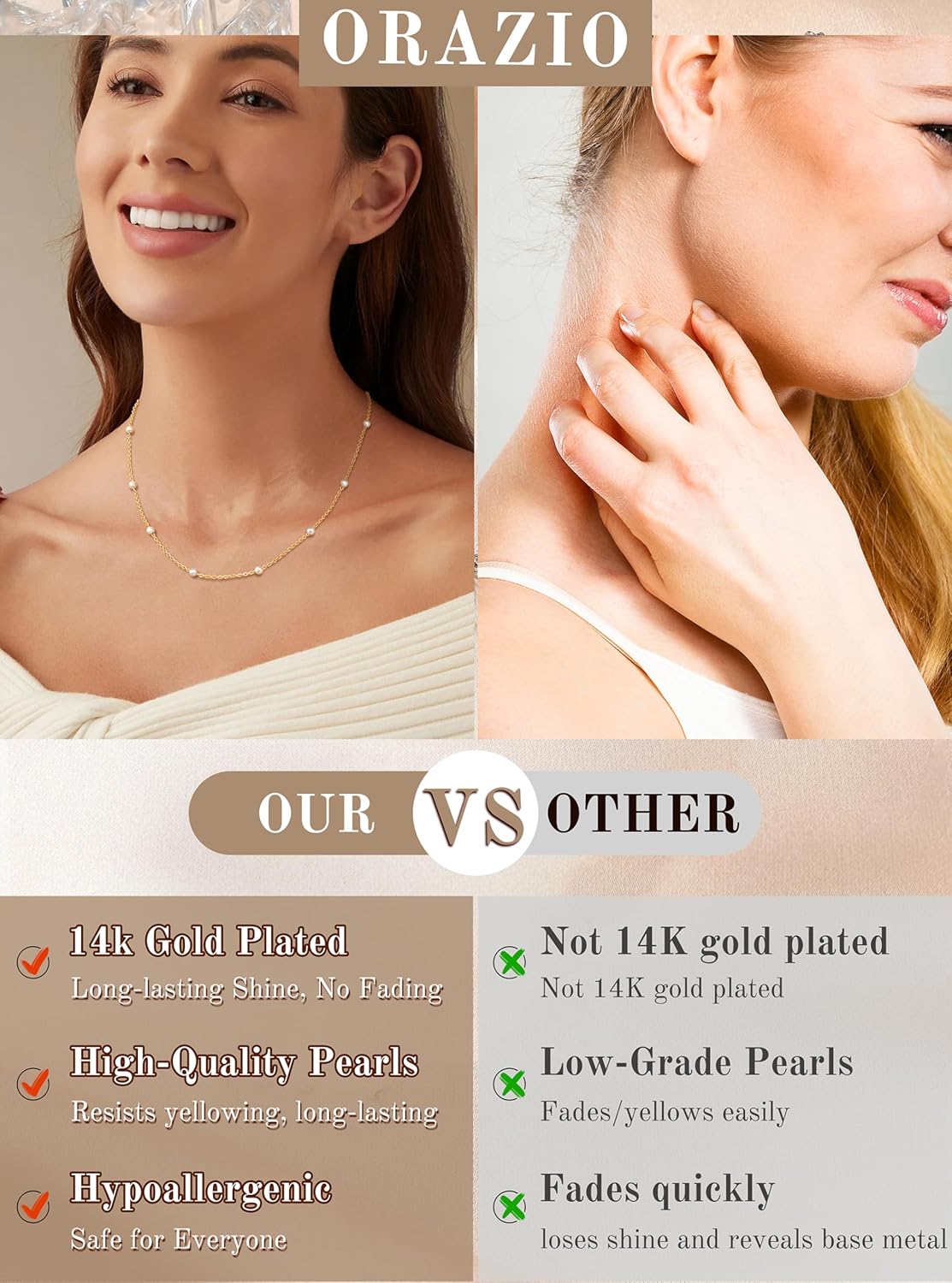 ORAZIO Dainty Gold Pearl Necklaces for Women, 14K Gold/Silver Plated Faux Pearl Choker Necklaces Trendy Small Pearl Necklace Strand Wedding Prom Bridal Pearls Jewelry Gifts - Image 7