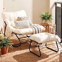 LIFERUN Outdoor Rocking Chair Rocking Chair and Metal Frame | Weatherproof rocking chair with waterproof cushion for terraces, balcons or gardens, beige