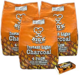 Big K Instant Light Lumpwood Charcoal Instant Lighting BBQ Barbeques Coal 12KG with KasaBona Safety Matches (12 x 1kg bags)