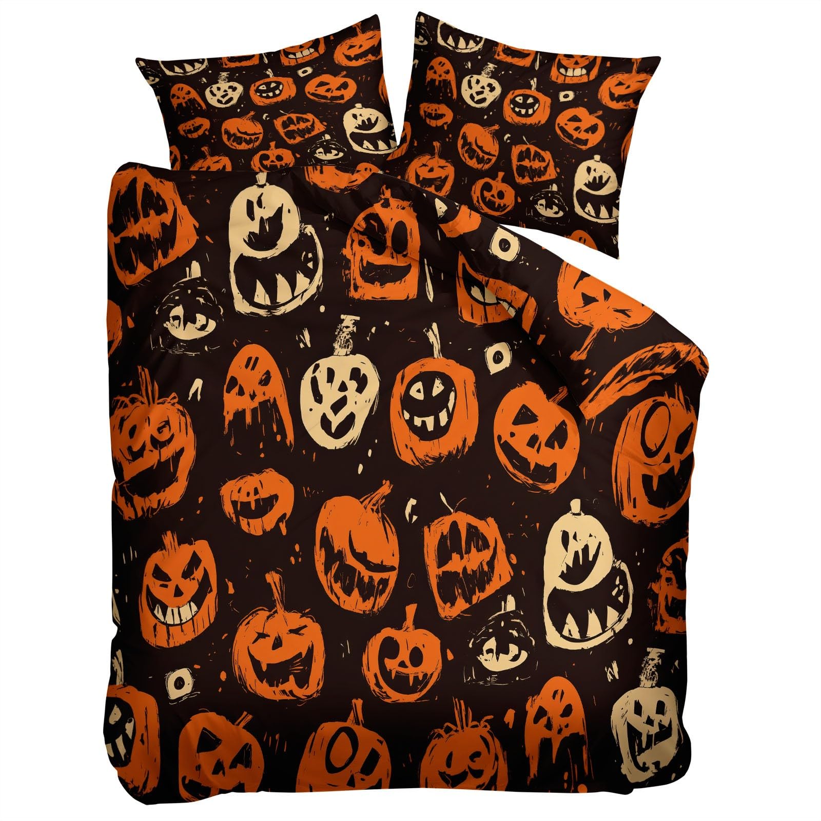 Motyw Halloween 3-częściowy zestaw poszewek na kołdrę z dyni Horror 200 x 200 cm, miękka dwustronna pościel z mikrofibry z 2 poszewkami na poduszki 50 x 80 cm, łatwa do czyszczenia z zamkiem