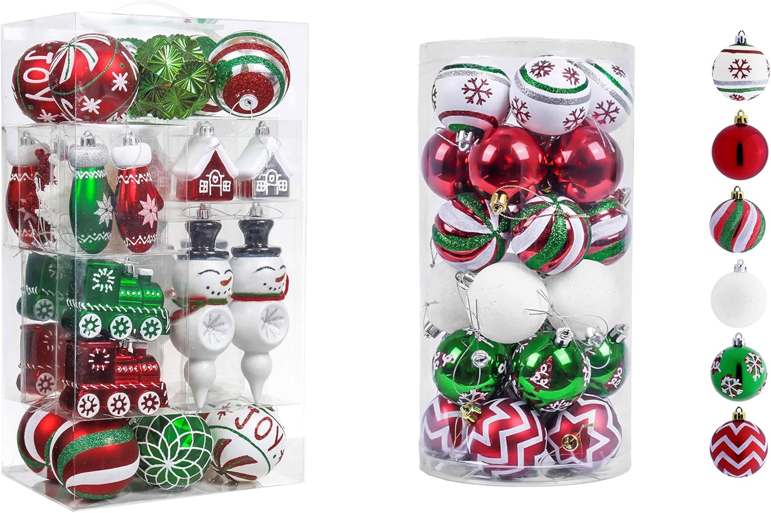 Valery Madelyn Christmas Ornaments Value Bundle(2 Items), 100ct & 30ct Red Green White Shatterproof Christmas Ball Ornaments Set, Decorative Hanging Ornament Bulk for Xmas Holiday Party Decor