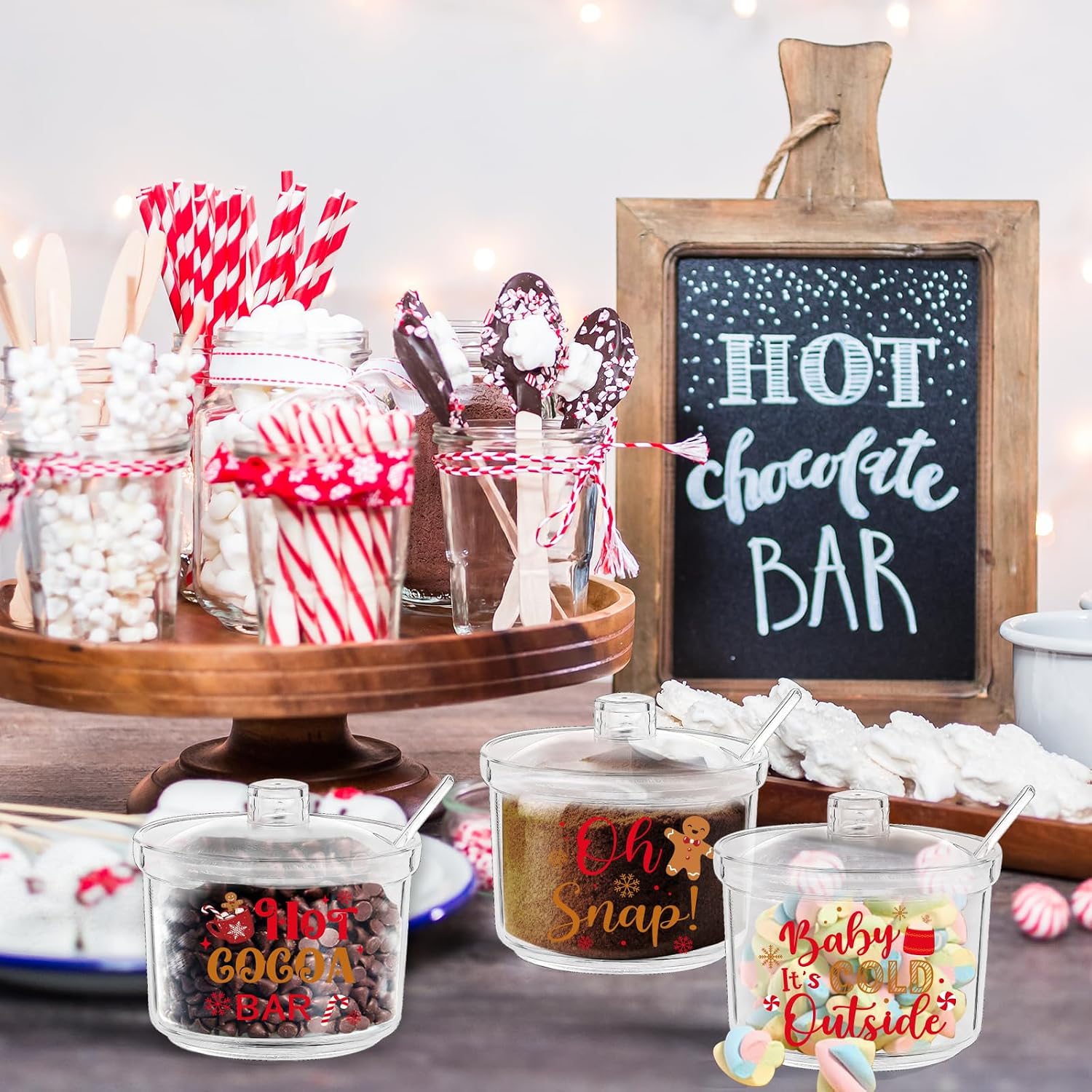 4 PCS Acrylic Hot Cocoa Bar Container with Lid & Spoon