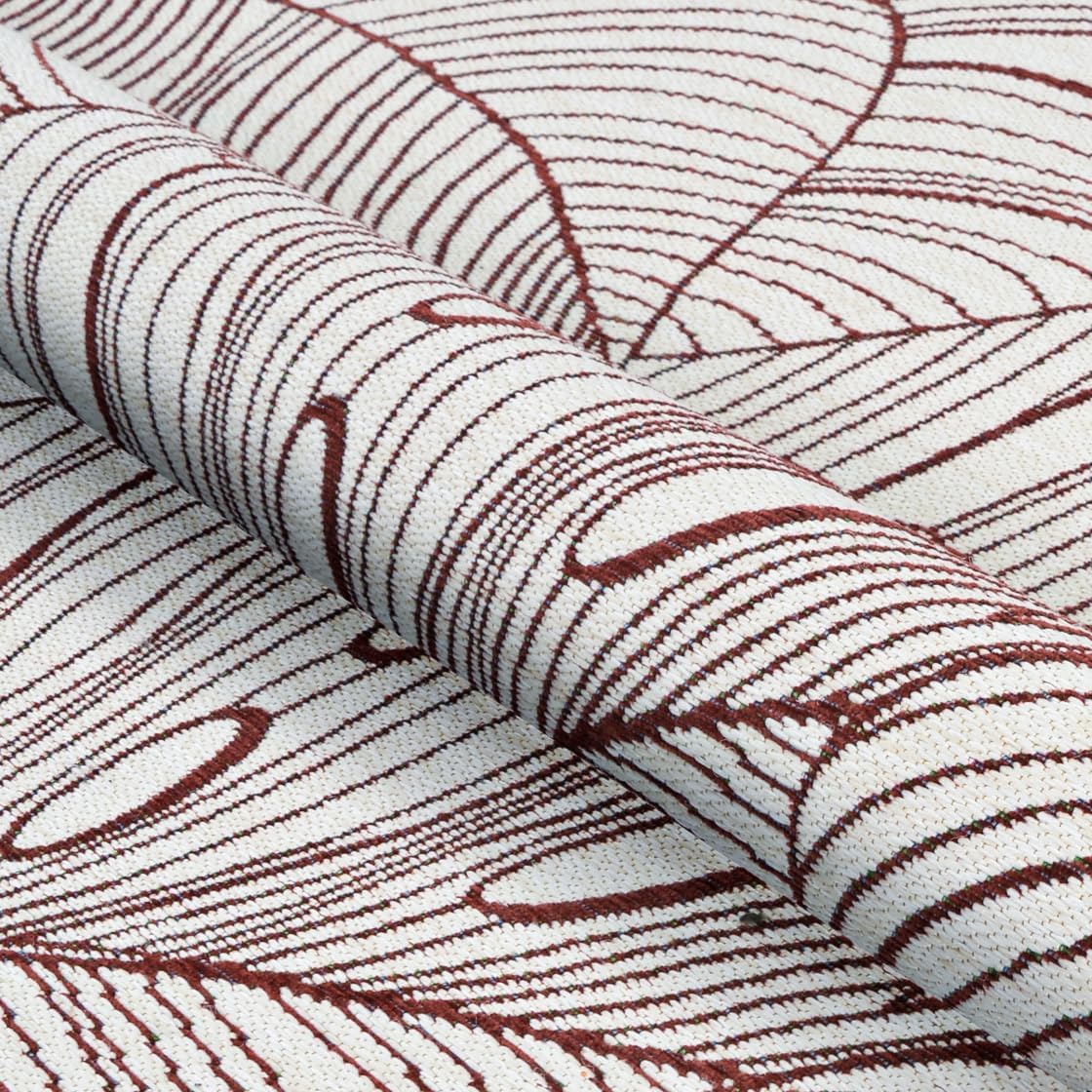 Couristan 5'3" x 7'6" Leaf Indoor-Outdoor Rug - Palma Red Area Rug with Leaf Pattern, Flatwoven Polyester Texture, UV-Stabilized, Fade-Resistant, and Easy-Clean Floor Accent for Patio or Living Room