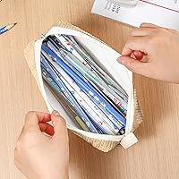 Vista 8 de Pencil Bag Pen Case, Soft Corduroy Small Pencil Pouch Organizer with Zipper, Cute Pencil Case Pouch Stationery for Girls and Boys – Apricot