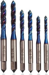 Yakamoz Spiral Flute Tap Set - 6Pcs SAE Tap Set Machine Tap Bits Screw Thread Tapping Tool for Metal, Wood, Plastic 6-32NC 8-32NC 10-24NC 10-32NC 12-24NC 1/4-20NC