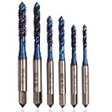 Yakamoz Spiral Flute Tap Set - 6Pcs SAE Tap Set Machine Tap Bits Screw Thread Tapping Tool for Metal, Wood, Plastic 6-32NC 8-32NC 10-24NC 10-32NC 12-24NC 1/4-20NC