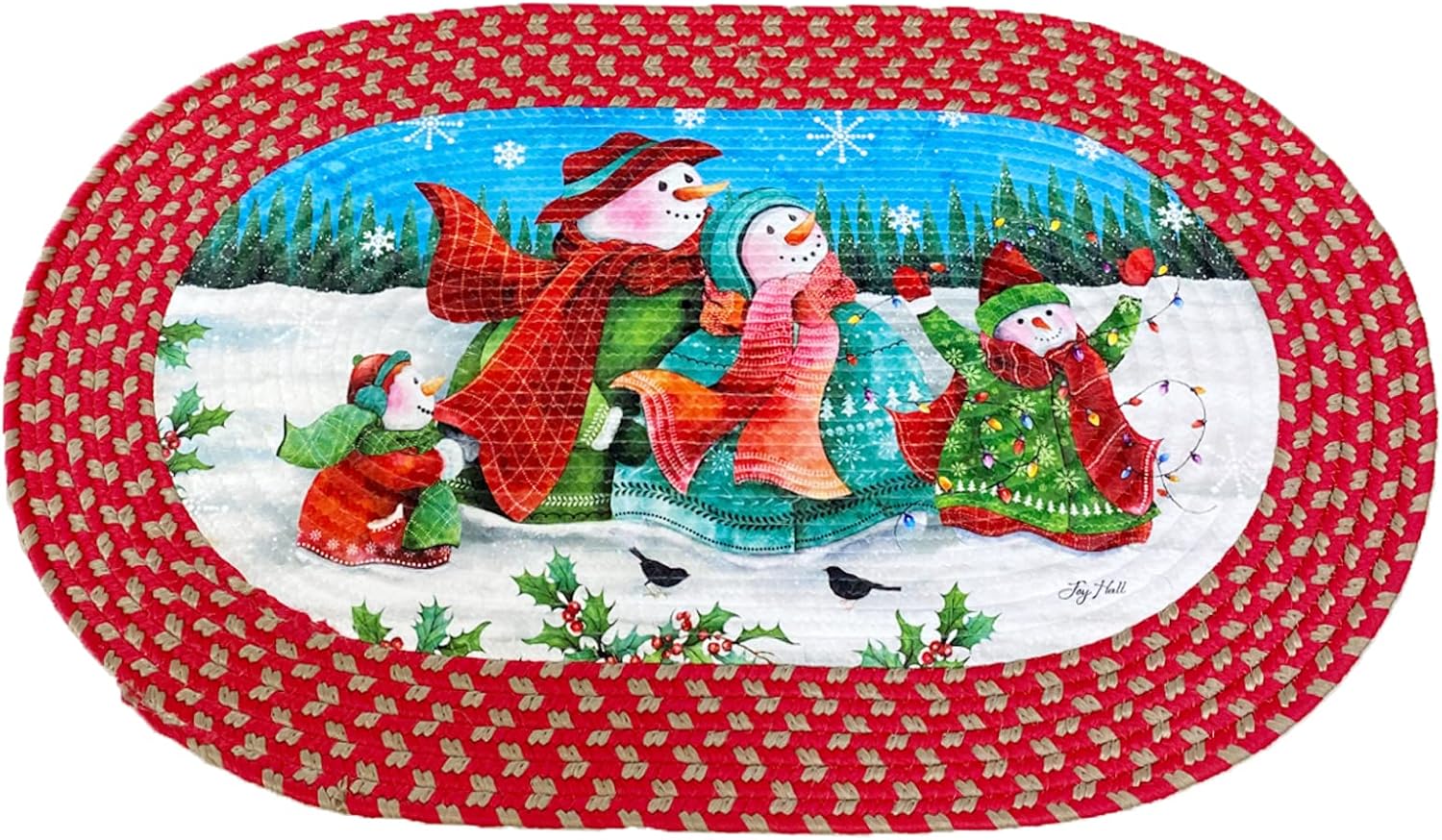 Christmas Doormat Snowman Entrance Rug Christmas Door Mat Braided Oval Rug Front Door Mats Xmas Winter Welcome Door Mats Floor Mat for Entryway Front Door Low-Profile Winter Doormat 30 x 19.5 Inches