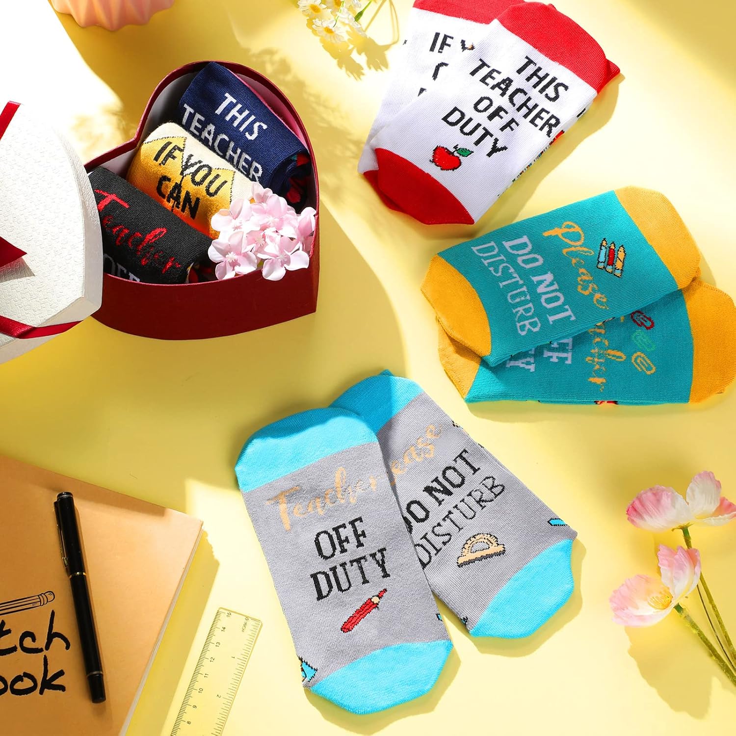 Jeyiour 6 Pairs Teacher Socks for Women Thank You Christmas Gift If You Can Read This Teacher off Duty Funny Novelty Unisex Crew Socks for Christmas Thanksgiving Birthday - Image 6