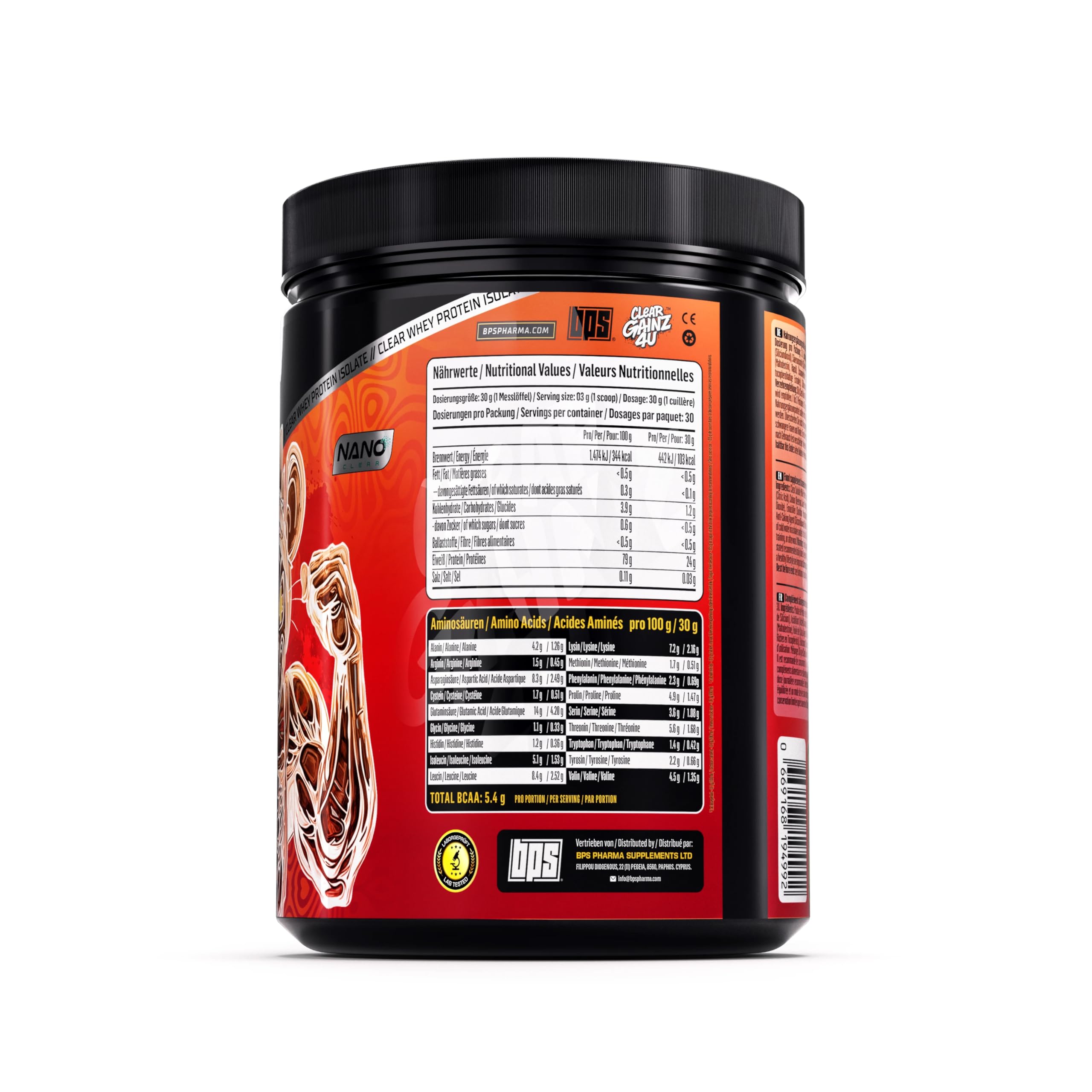 BPS PHARMA ClearGainz4U - Clear Whey Protein Isolat sans sucre - Pour le développement musculaire, le régime et la récupération - 24 g de protéines par portion - Sans lactose et sans graisse - Saveur