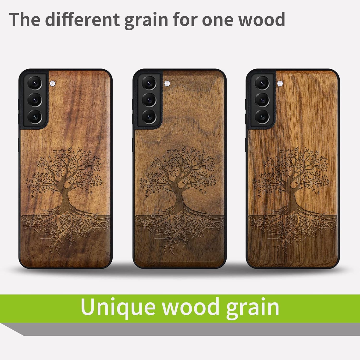 Carveit Wood Case for Galaxy S22 Plus - Natural Wood & Black Soft TPU - Shockproof Protective Cover - Unique & Classy Wooden Design - Compatible with S22 Plus - Tree with Roots - Walnut