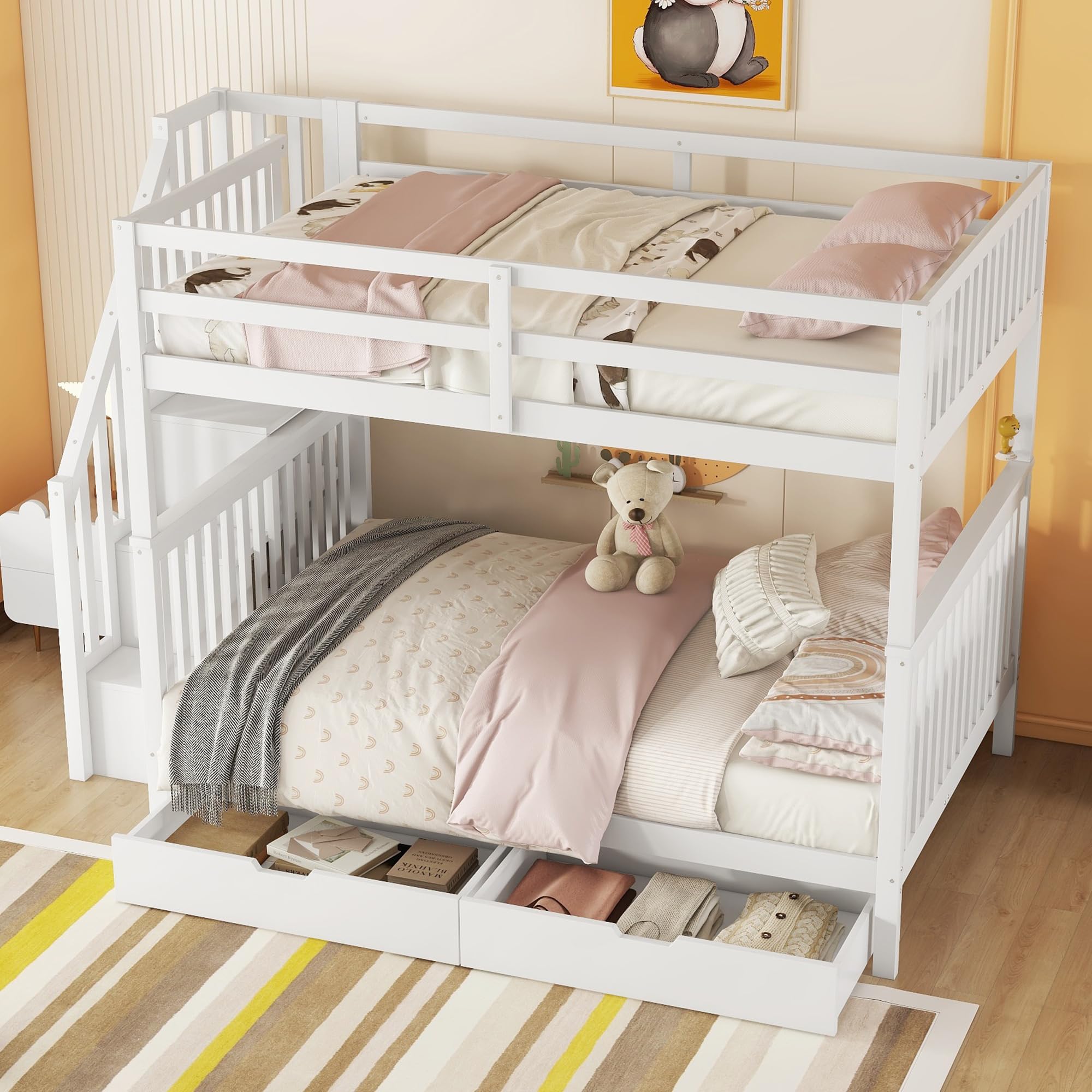 Moimhear Lettino 90 x 200 cm, letto a castello con scala ad angolo