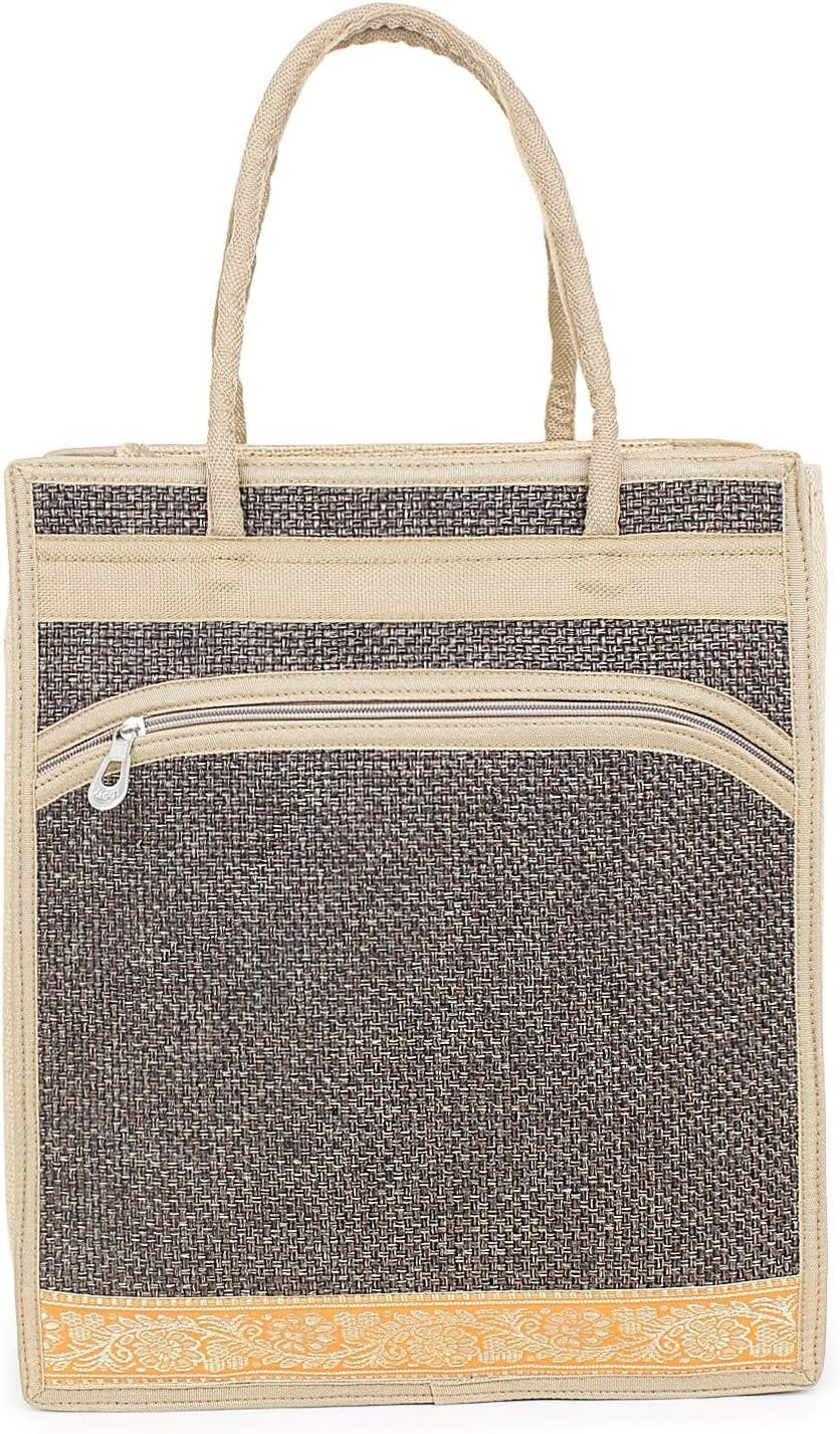 CASA-NEST Jute Bags For Lunch For Men | Jute Bags With Zip | Jute Tote Bag | Jute Tiffin Bags | Printed Jute Bag | Jute Carry Bag | Jute Bag Medium Size | Size: 30(L) X10(B) X35(H) CM