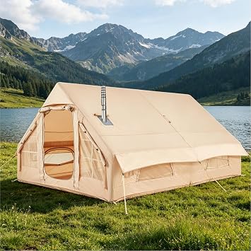 YOLENY Large Inflatable Tent for 8-10 Person, Waterproof Blow Up Camping Tent, Easy Setup 130 Square Glamping Cabin with Mesh Windows, A/C Port & Stove Jack