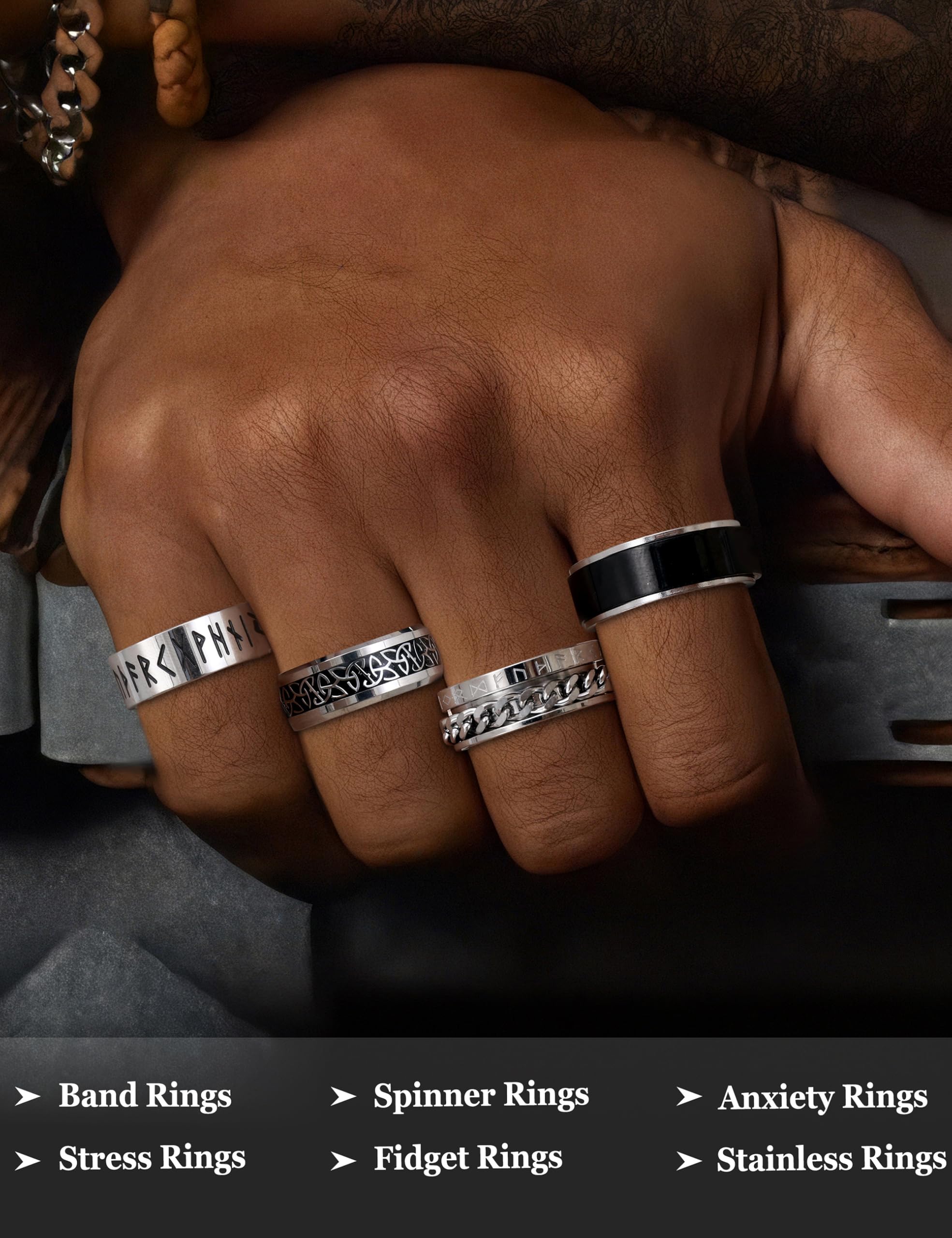 MILACOLATO 16 PCS Bague Homme Acier Inoxydable Noir Tournante Chaîne Rock Bague Vintage Gothique Anneaux en Fiber de Carbone Bagues Dragon Celtique Bleu Mariage Promise Bande Anneau Taille 52-70