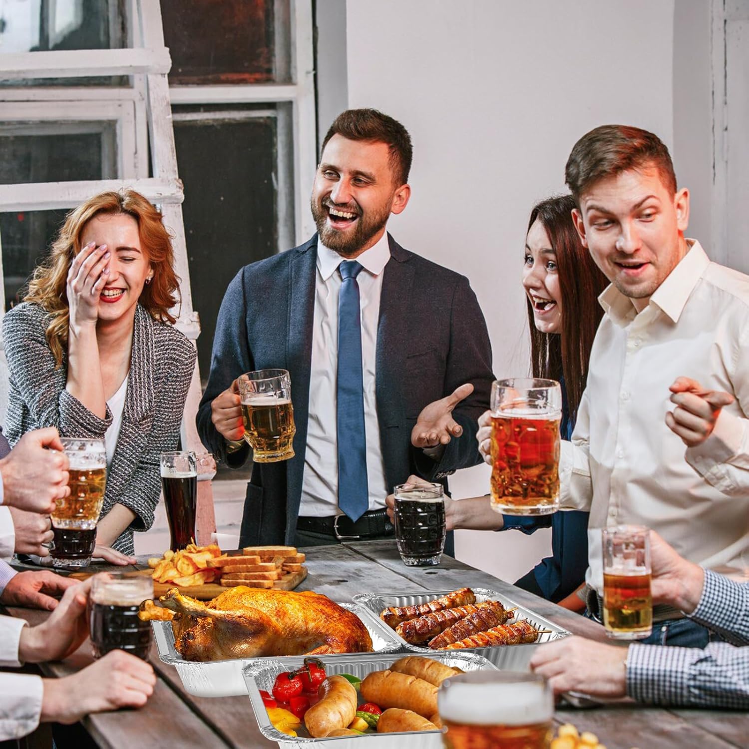 9x13 Aluminum Pans with Lids, 30 Pack Extra Heavy Duty Large Foil Pans, Disposable Aluminum Trays for Baking, Cooking, Roasting Turkey, Food Prepping