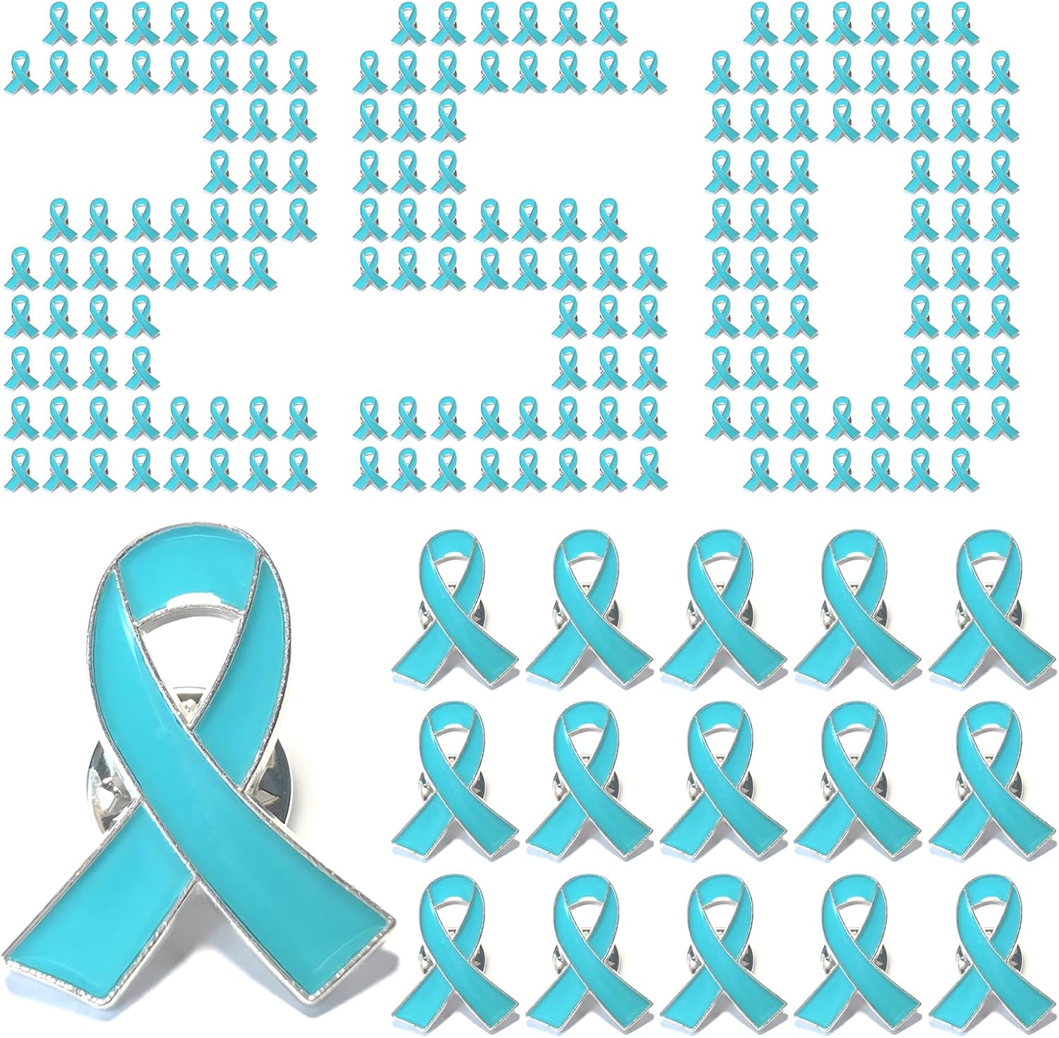 250 Pcs Teal Ribbon Pins Ovarian Cervical Cancer Awareness Products | Sexual Assault Awareness Items, Hope Pin