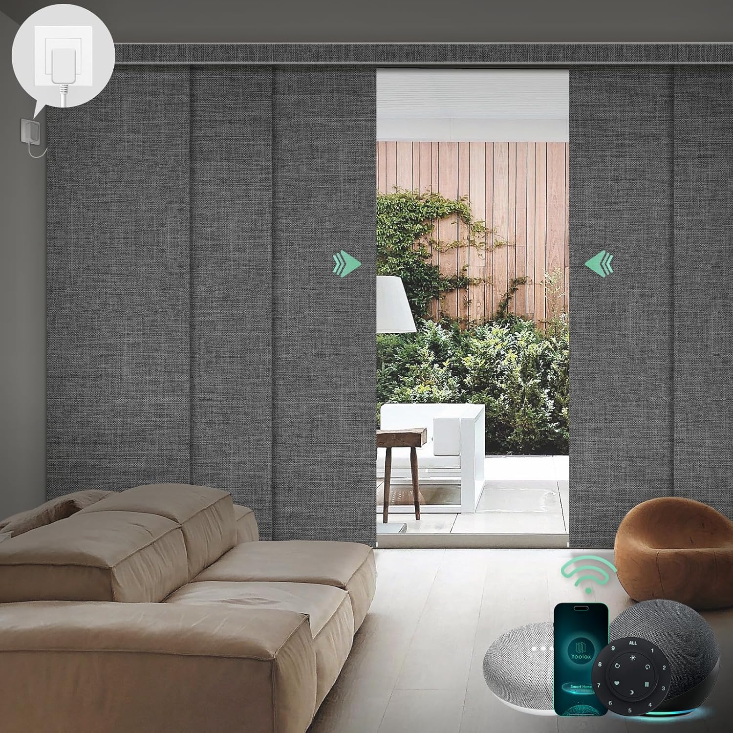 Yoolax Custom XL Smart Sliding Door Blinds, Motorized Sliding Panel Blinds Compatible with Alexa, Blackout Vertical Blinds for Glass Doors, Patio Doors, Closet Doors, Fabric-Dark Grey